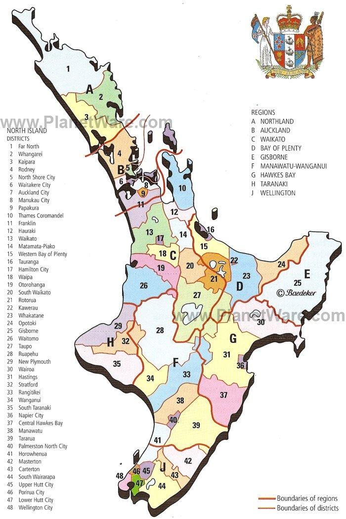 kaart van nieuw-zeeland noord-eiland regio ' s en districten