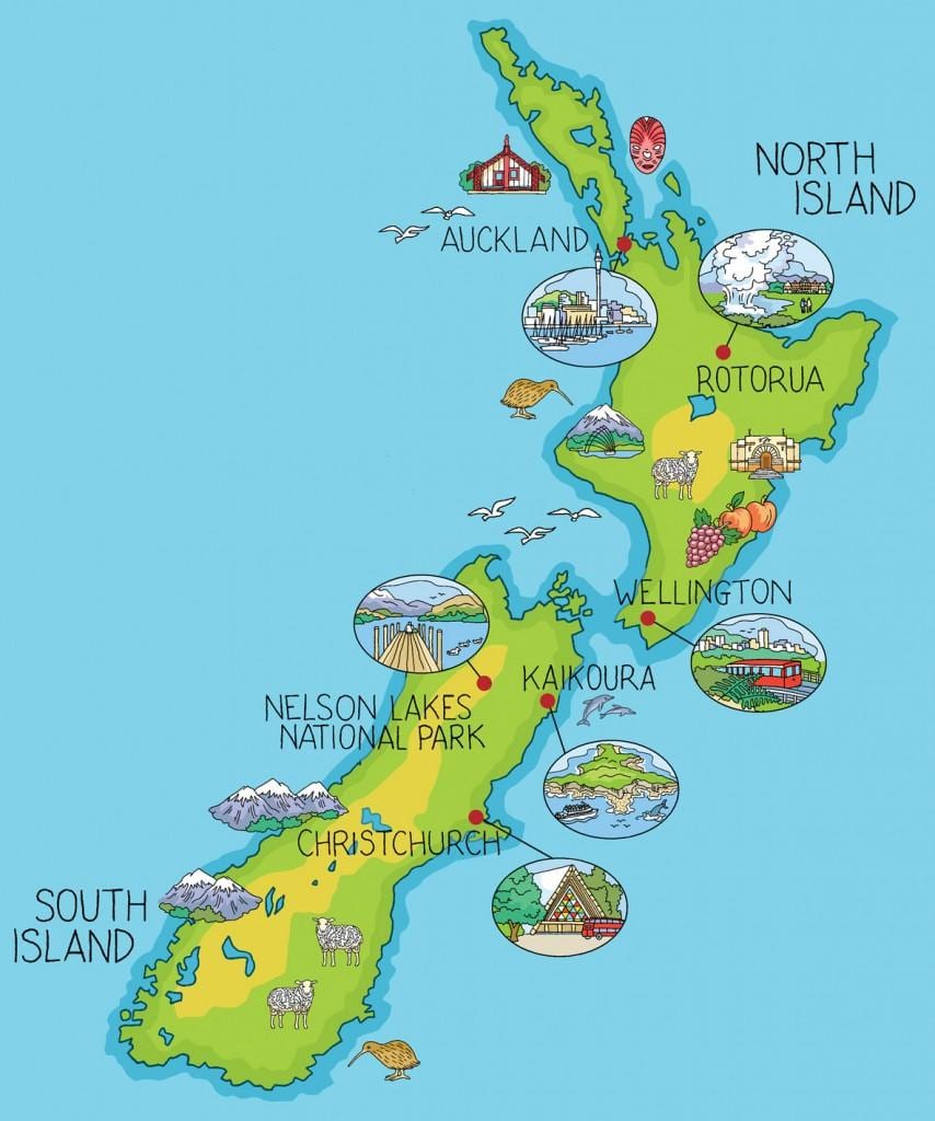 nieuw-zeeland kaart cartoon