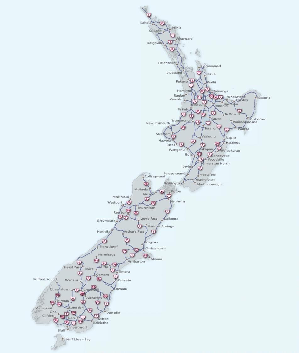 Kaart van nieuw-zeeland te rijden