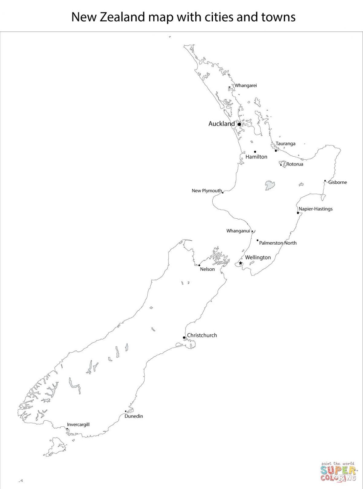 nieuw-zeeland kaart met steden en gemeenten