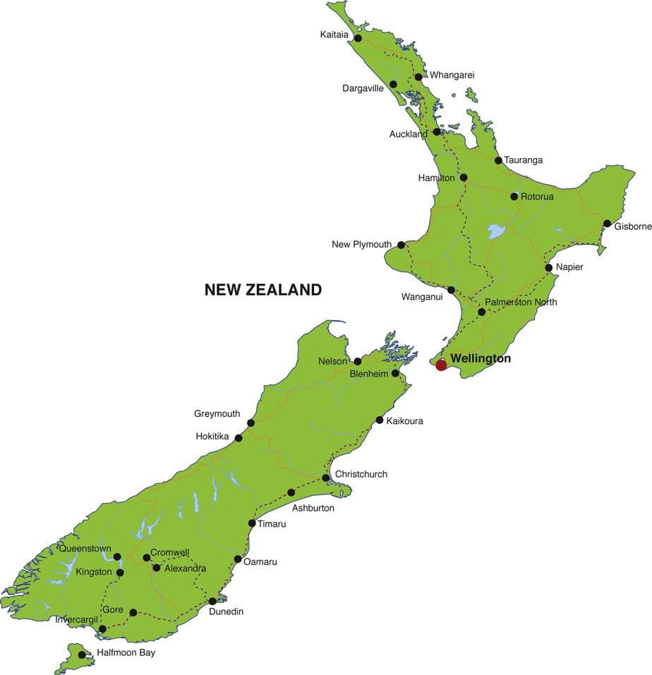 Kaart van nieuw-zeeland staten