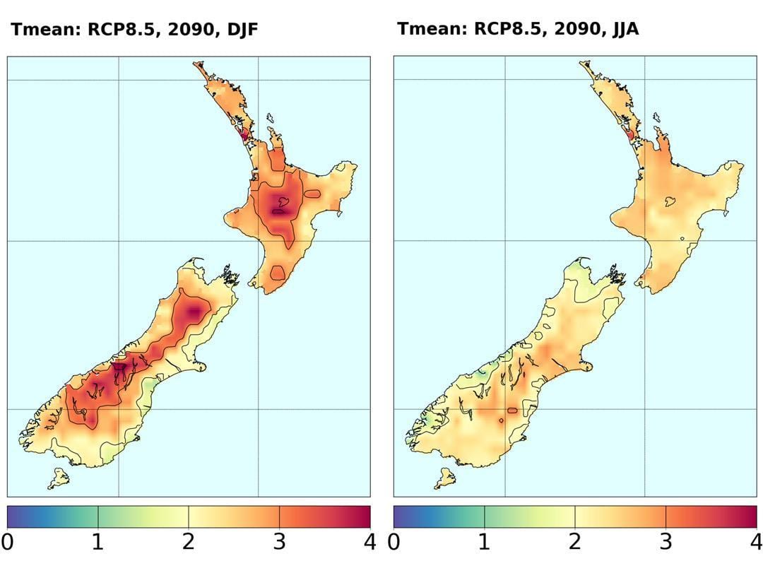 Kaart van nieuw-zeeland temperatuur