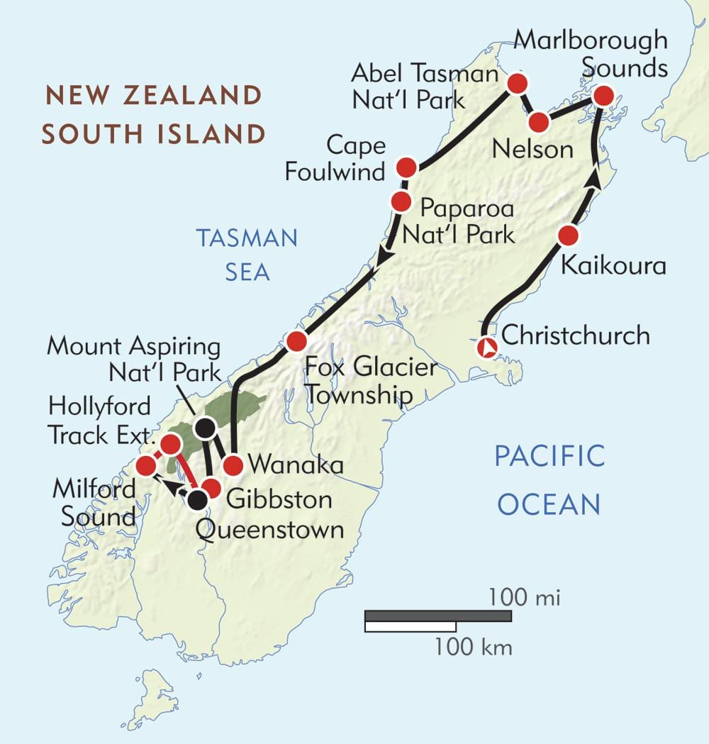 Kaart van nieuw-zeeland wandelpaden