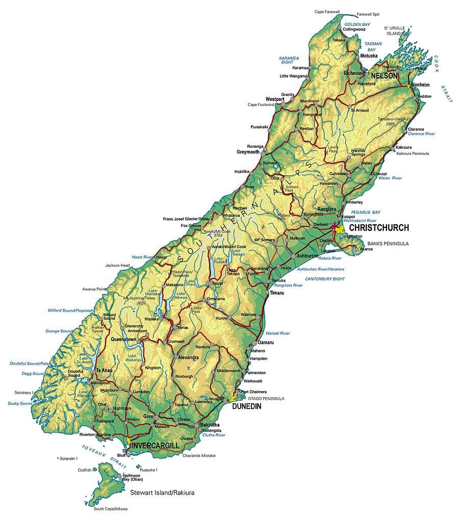 toeristische kaart van nieuw zeeland zuid eiland
