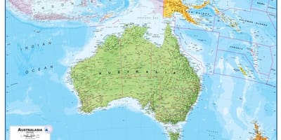 Kaart van australië en nieuw-zeeland fysieke