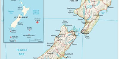 Kaart van nieuw-zeeland noord-eiland met de afstand