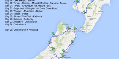 Kaart van nieuw-zeeland trip planner 