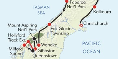 Kaart van nieuw-zeeland wandelpaden