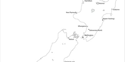 Kaart van nieuw-zeeland zwart en wit
